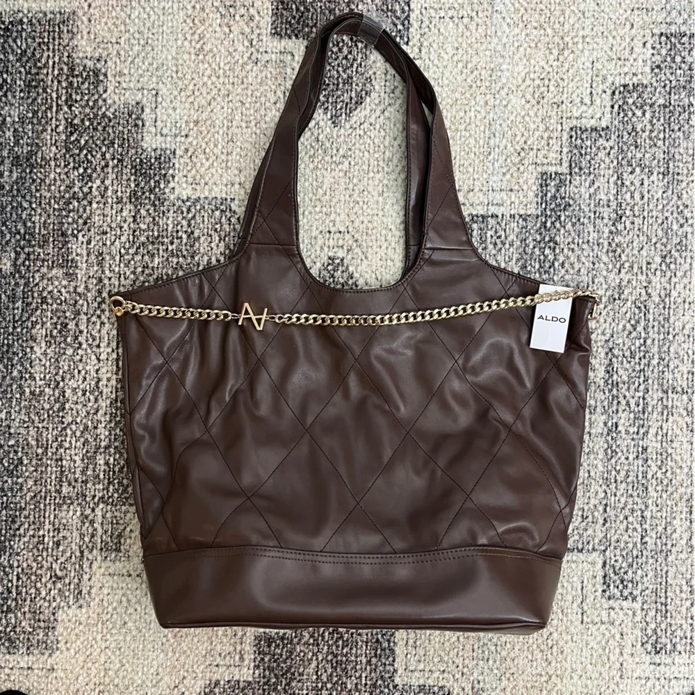 Aldo Vegan Leather Hobo Bag w/ Gold Hardware. Brown. Large. #556